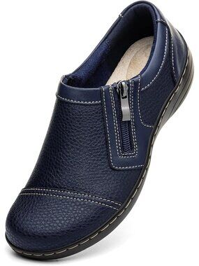 Women's Leather Loafers Cute Slip On Dress Shoes Shoes Walking Flats Navy